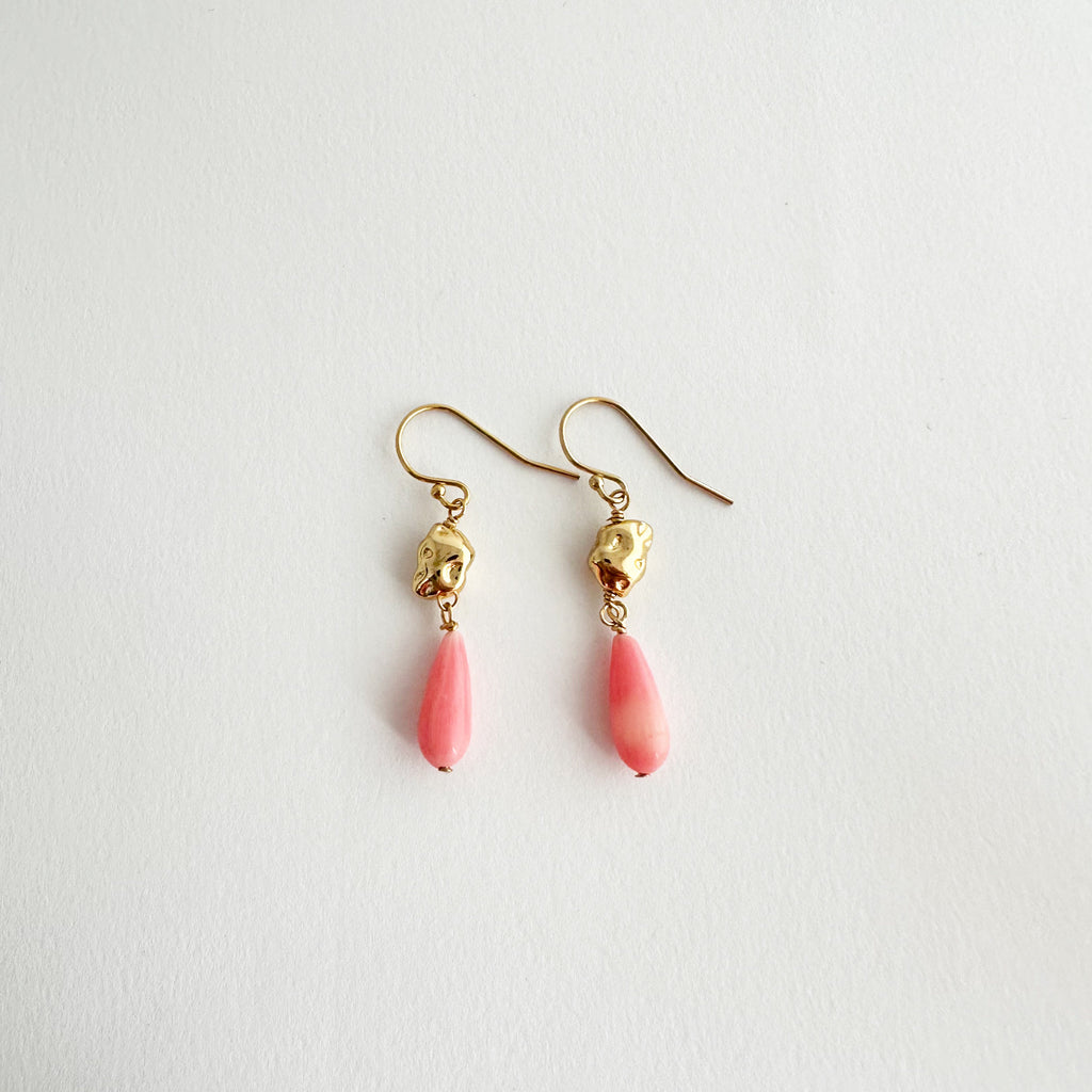 14k gold filled nugget + Coral earrings