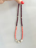 Coral, garnet + freshwater pearl necklace