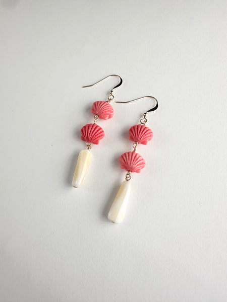 Florida pink conch shell beaded earrings