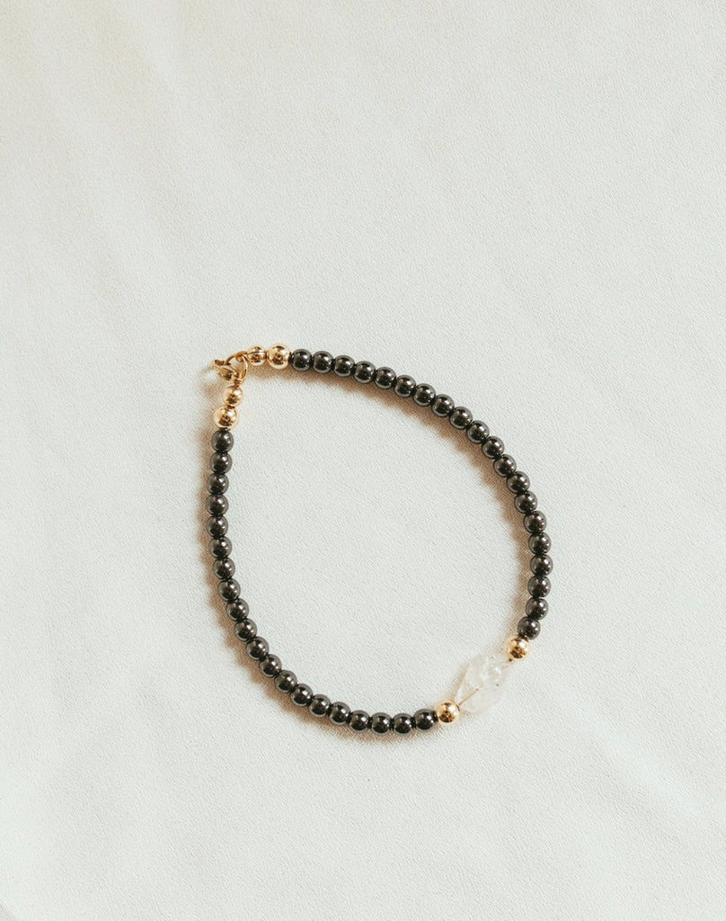 Hematite + herkimer diamond bracelet
