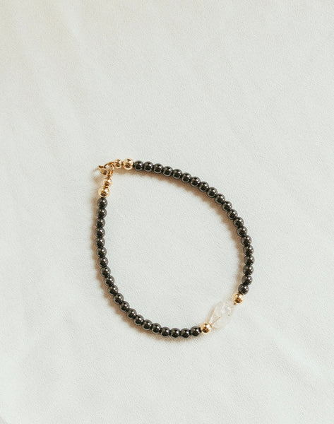 Hematite + herkimer diamond bracelet