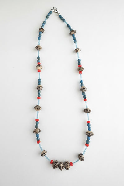 Orange + blue mixed media necklace ( silver )