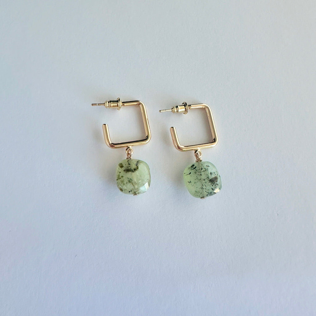 Square Prehnite Hoops