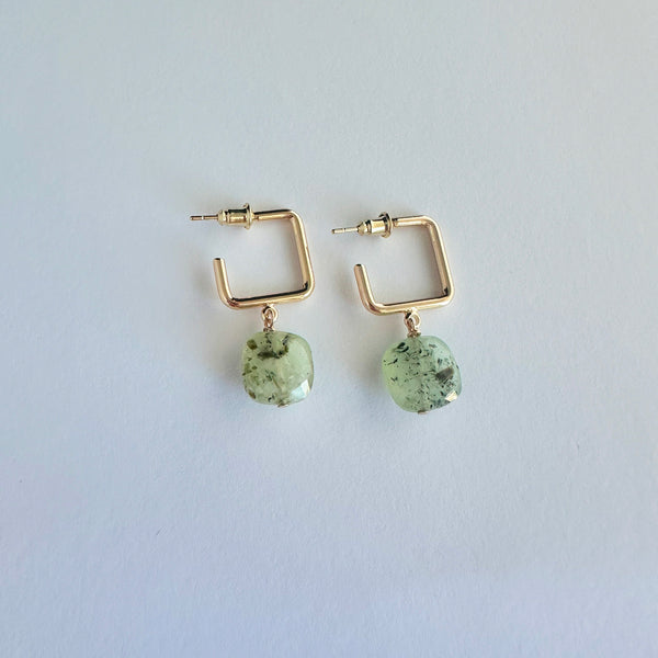 Square Prehnite Hoops