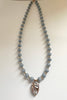 Blue Angelite necklace with spotted agate charm