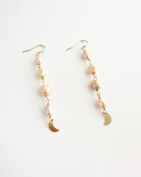 Peach Pearl Moon earrings