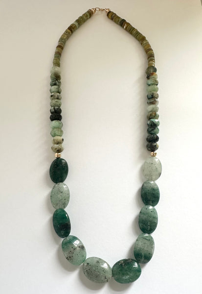 Chrysocolla, jade, & green quartz necklace