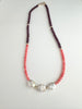 Coral, garnet + freshwater pearl necklace