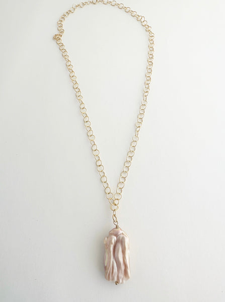 Large lavender pink biwa Pearl statement necklace