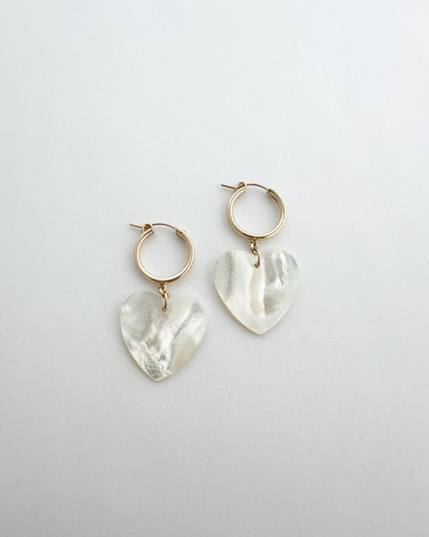 Mother of Pearl heart statement hoops