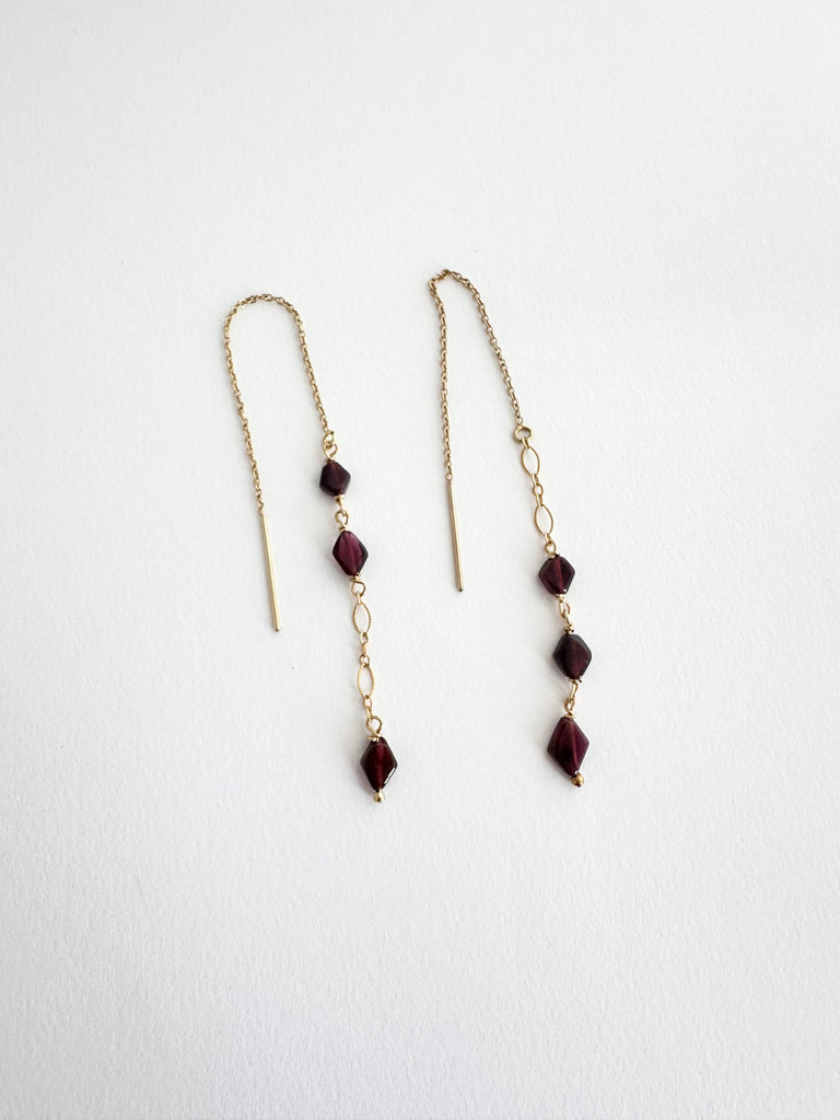 Mismatched garnet threader earrings