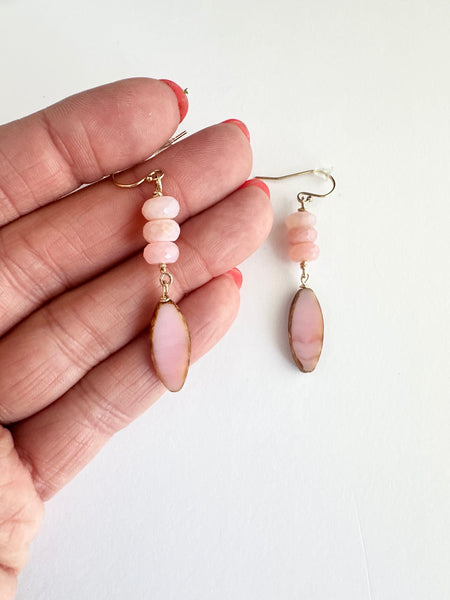 Pink opal + pink czech earrings