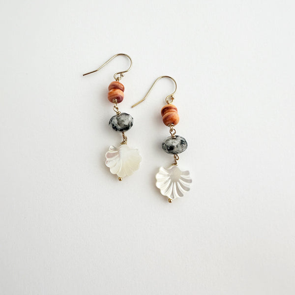 coral + clam shell earrings