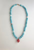 Turquoise howlite + coral accent necklace