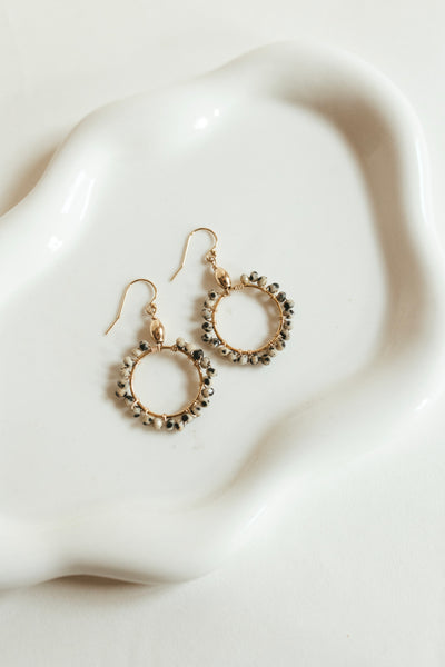 Dalmation Jasper + gold accent mini hoops