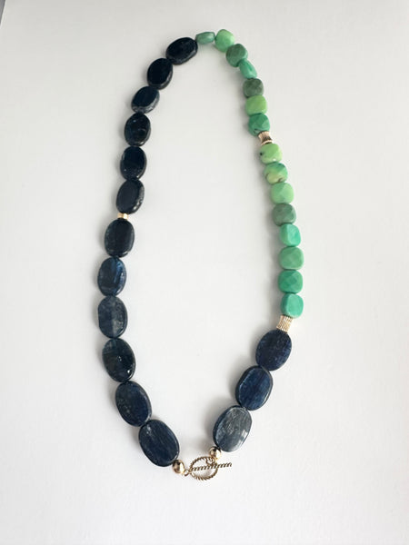 Lapis + green moss opal beaded necklace