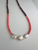 Coral, garnet + freshwater pearl necklace