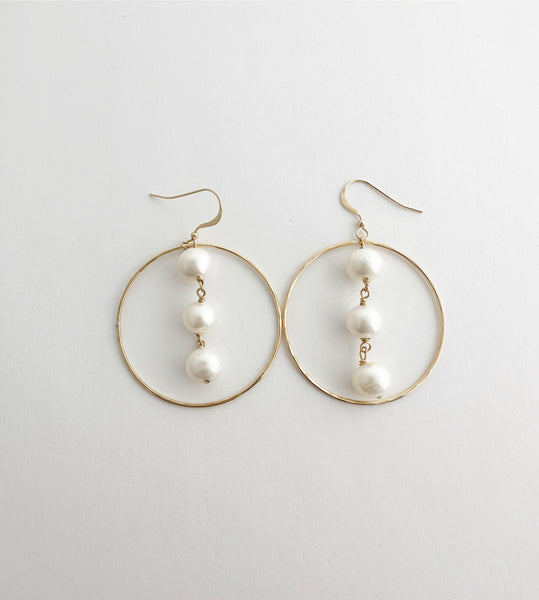 14k gold filled Pearl trio hoops