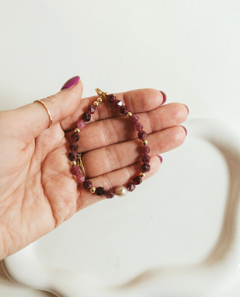 Garnet + rose pearl bracelet