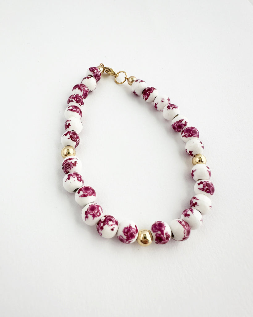 Pink Porcelain ornate floral bracelet