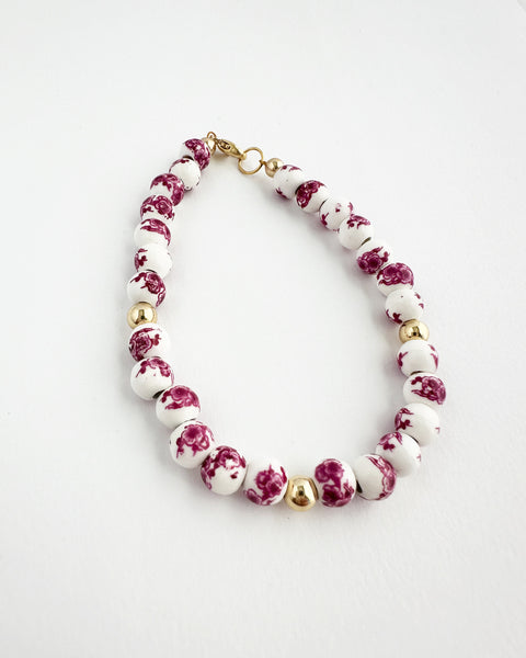 Pink Porcelain ornate floral bracelet