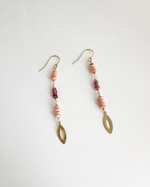 Peachy Pink coral +pink tourmaline earrings