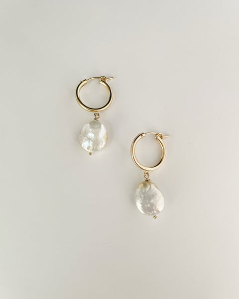 Golden Pearl clasped hoops