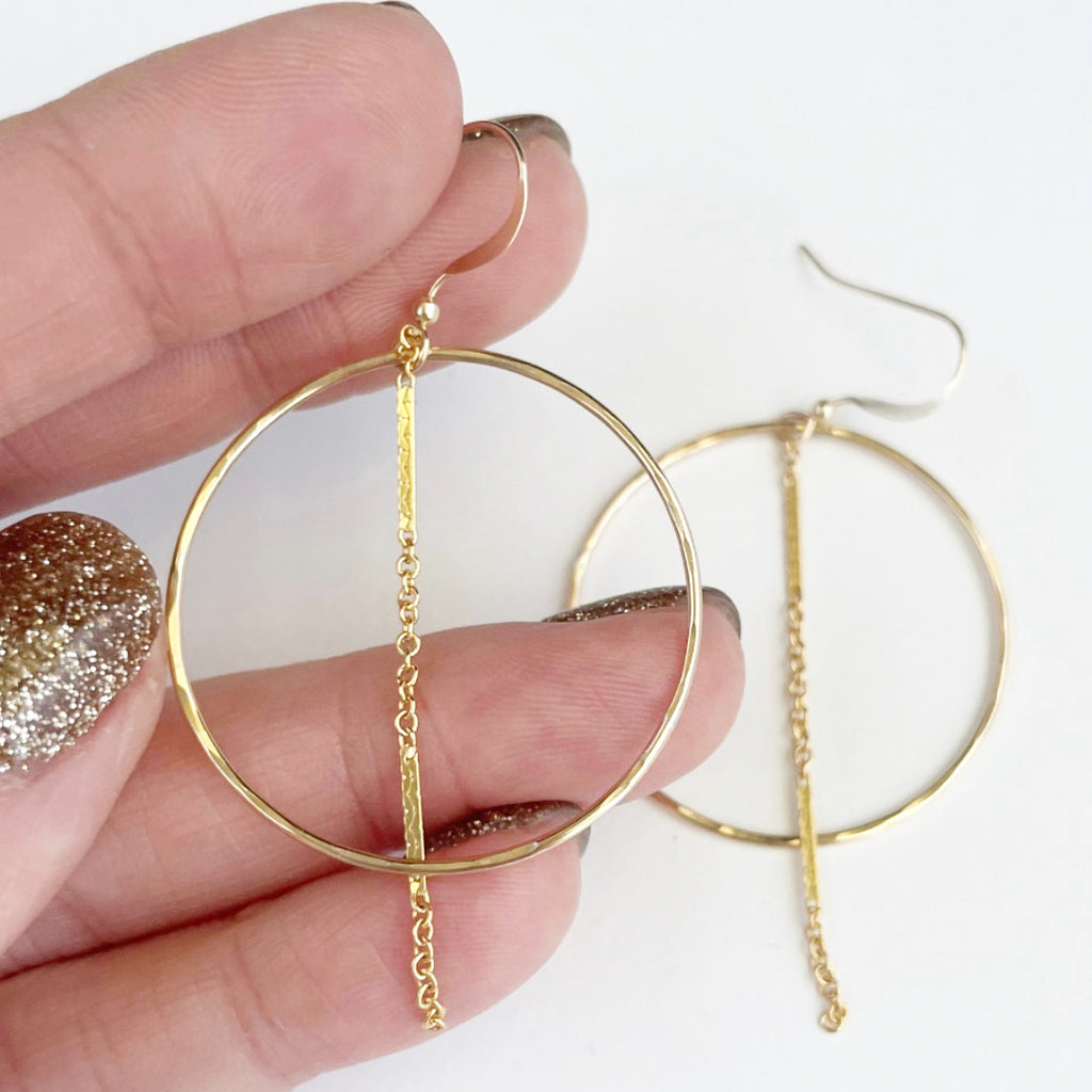 Dainty 14k gold filled chain accent hoops