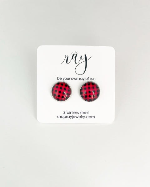 Red Buffalo Plaid holiday studs - large