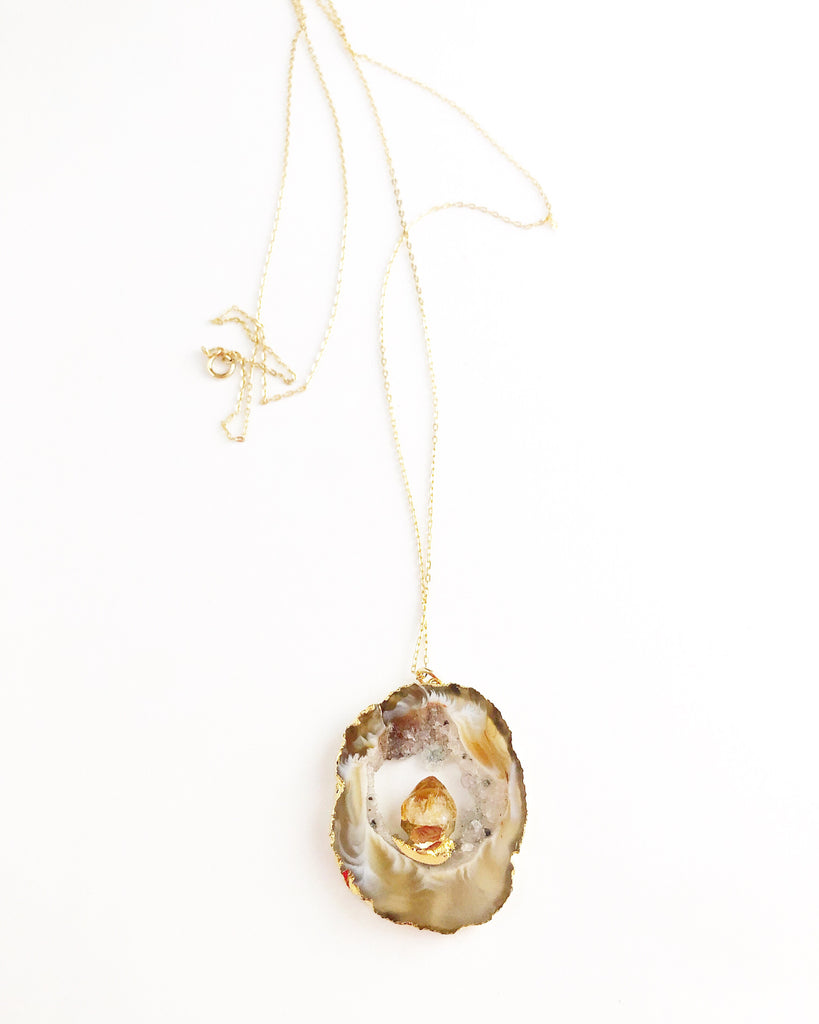 Citrine Geode Agate Necklace - long