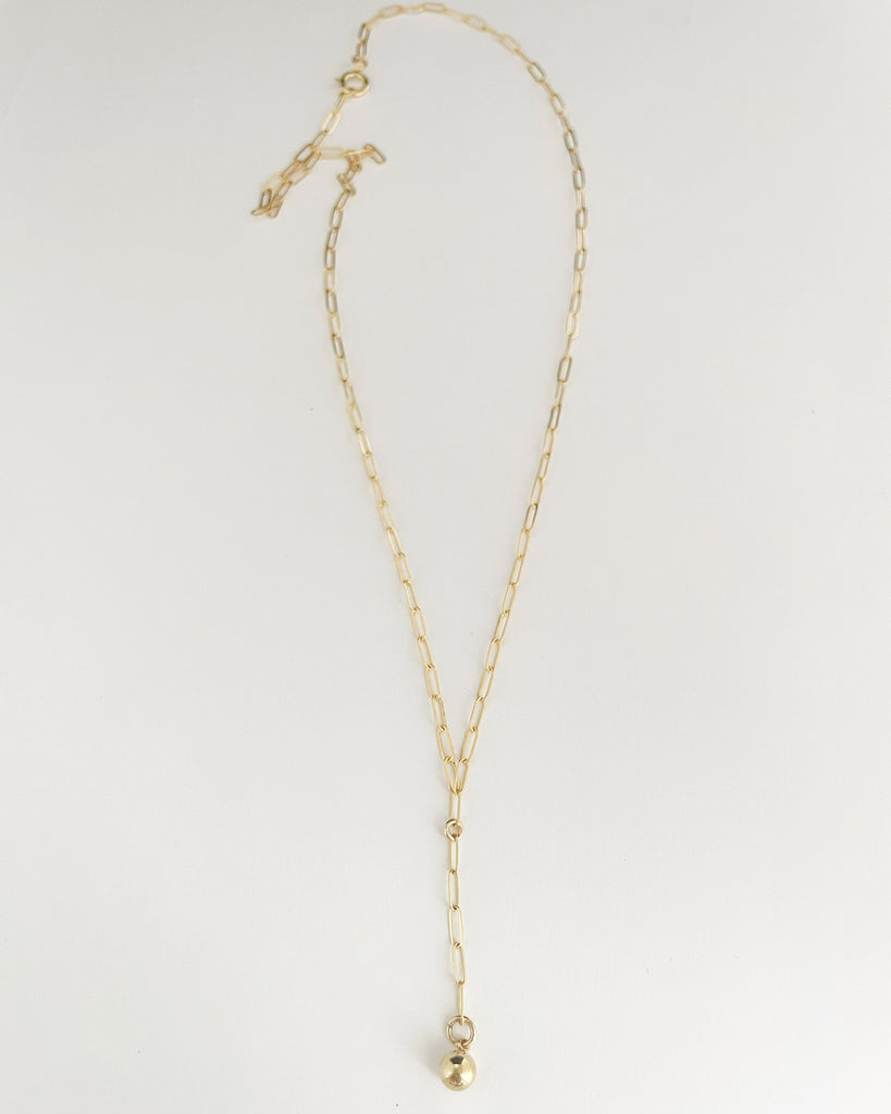 14k gold filled paperclip lariat necklace
