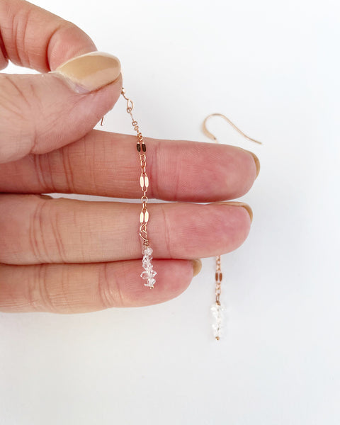 Rose gold dainty raw herkimer diamond earrings