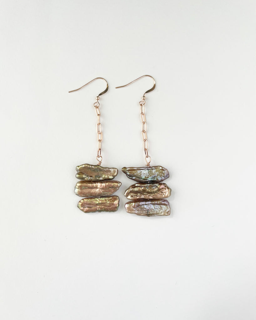 Rose gold + bronze pearl earrings