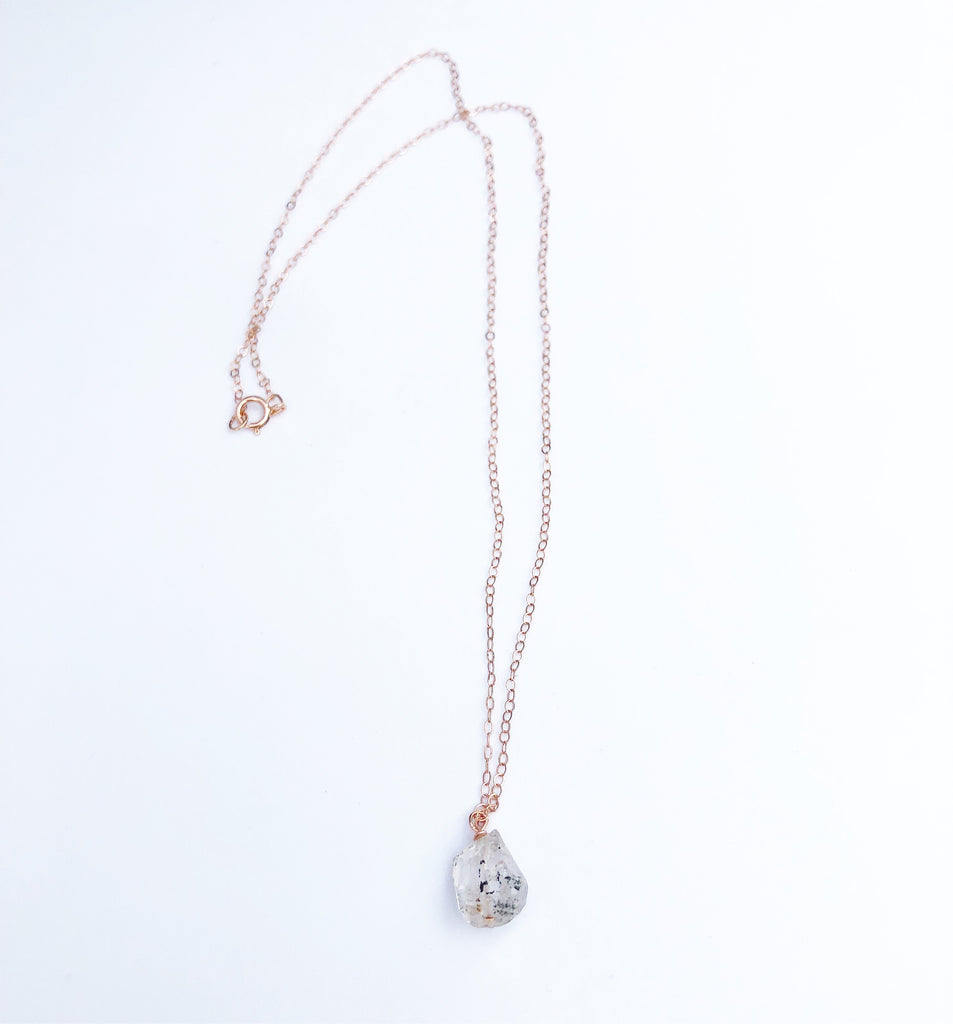 Raw Herkimer Diamond Rose gold necklace