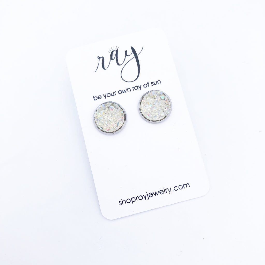 Studs - Medium or large size Clear Druzy studs