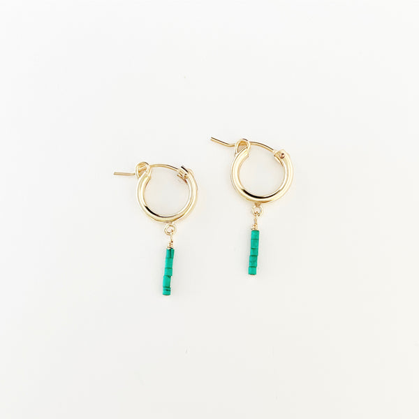 Turquoise 14k gold filled huggie Hoops