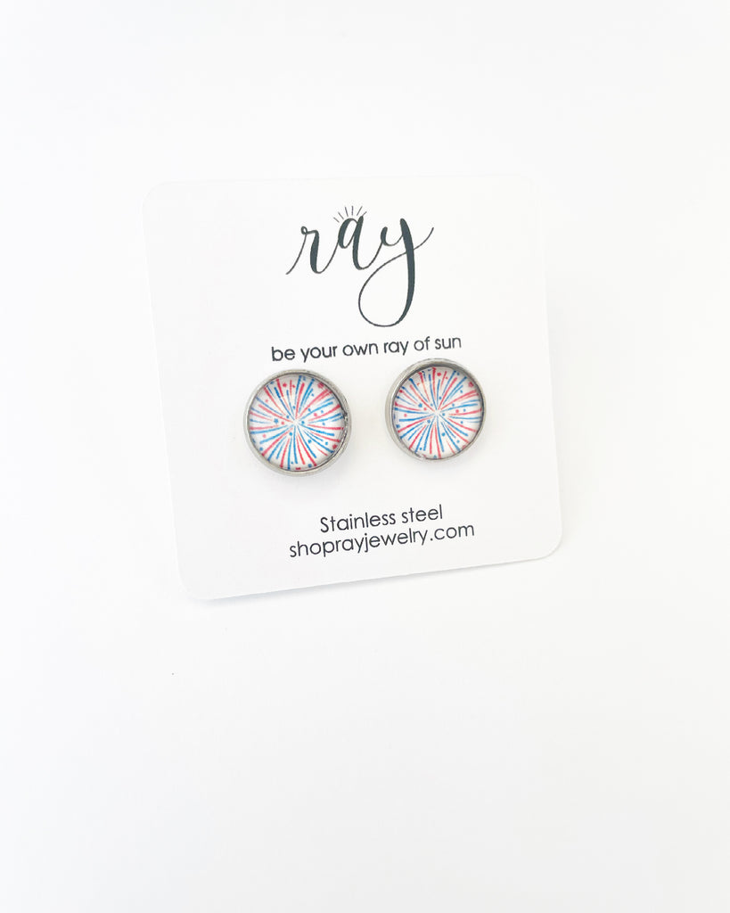 Studs- Red, white, & blue firework - 2 sizes available